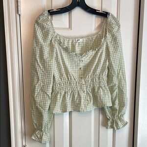 mine Light Green Gingham Peasant Blouse